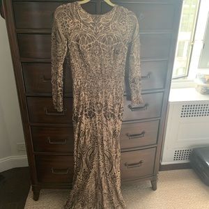 Designer gold sequin long sleeve gown